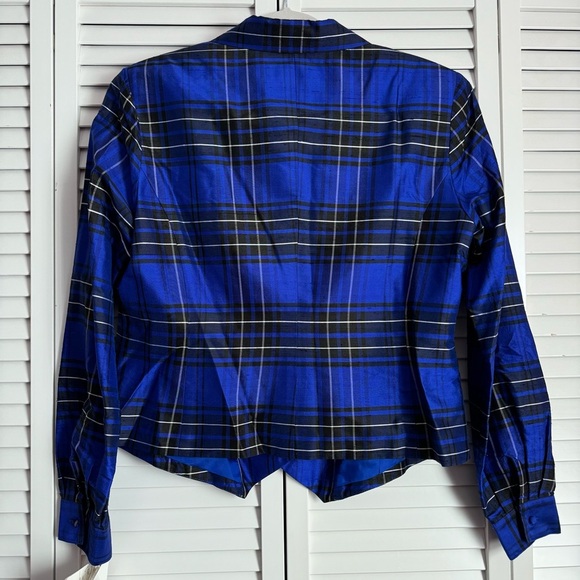 Doncaster Silk Plaid Lightweight Blazer Shirt Jacket Blue Black Size 12 NEW - Picture 2 of 9